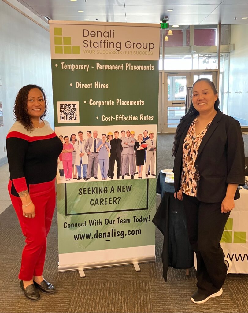 Denali Staffing Group team and banner at Anchorage Midtown Career Fair